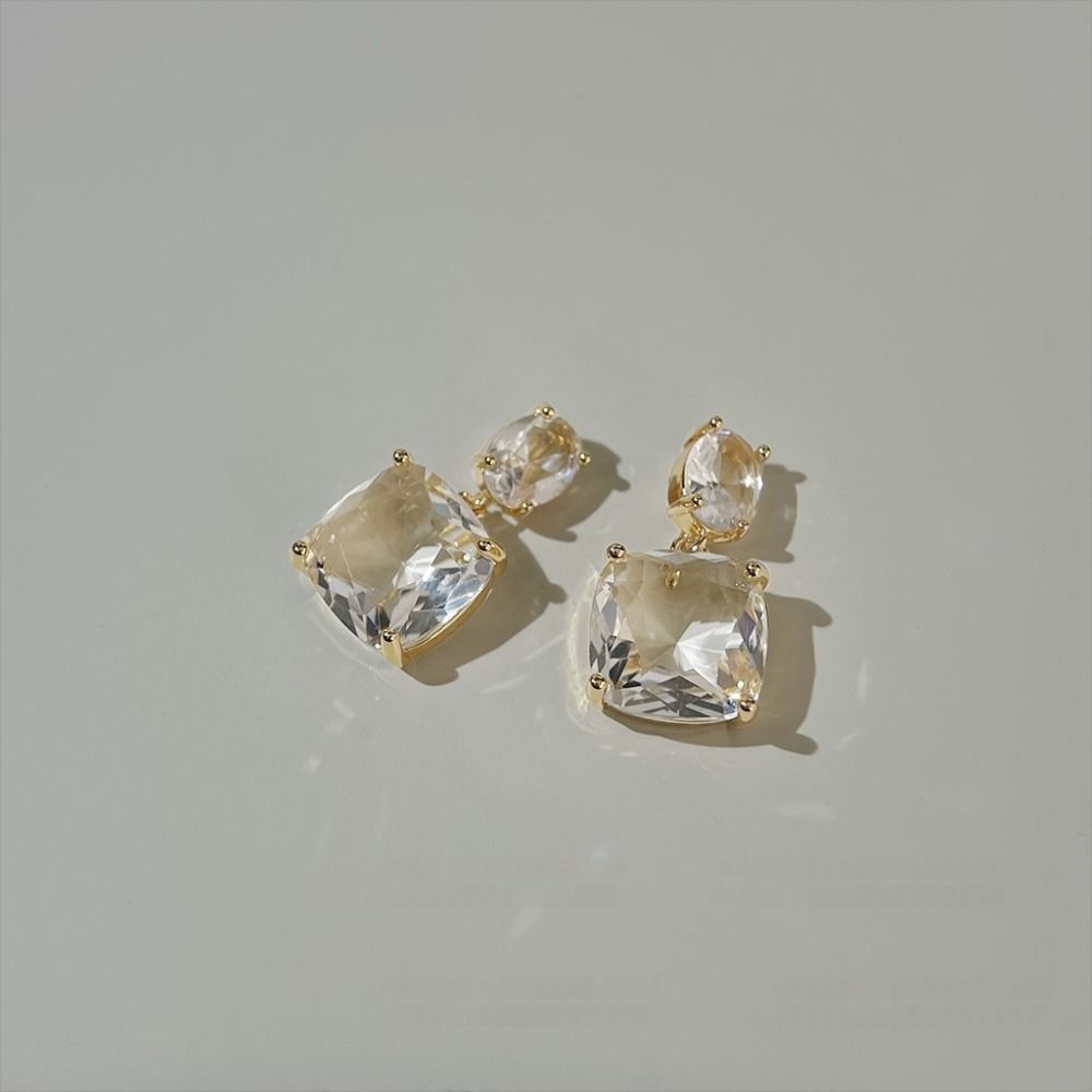 Dazzling Geometric Drop Earrings Sweet Ear Clip Women Transparent Ice Cube Earrings  Party