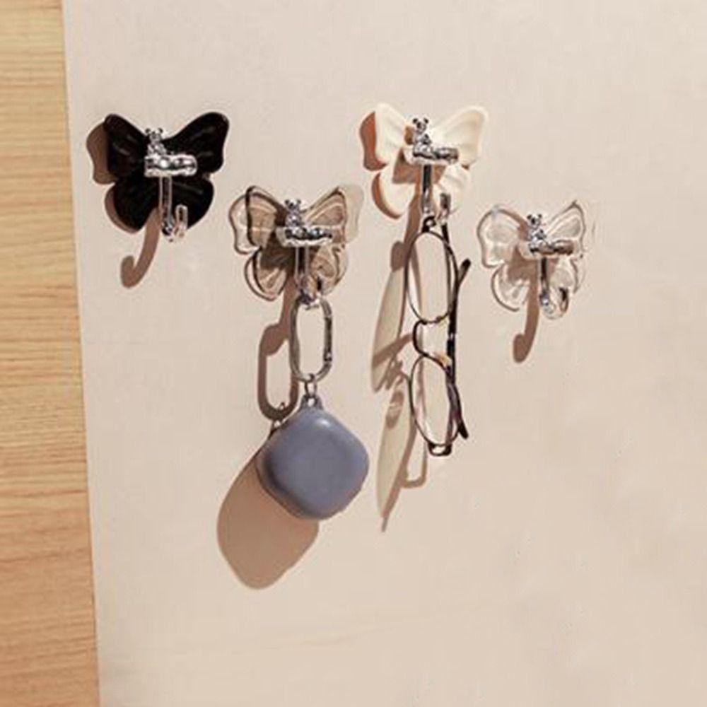 8 Pcs Plastic Butterfly Wall Hooks Self Adhesive Wall Mounted Butterfly Storage Hanger Decorative Moisture-proof Key Holder