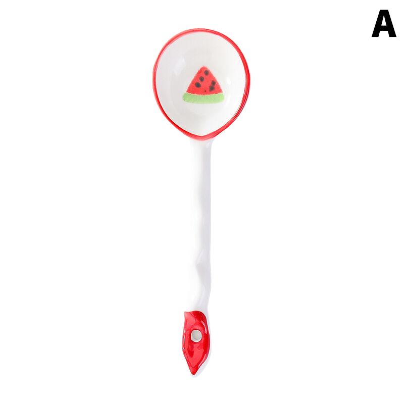 Кавайный Фруктовый Клубничный Керамическая Суповая Ложка Милая Ложка для Мороженого Ручной Росписи для Кофе Десерта с Длинной Ручкой Кухонные Аксессуары