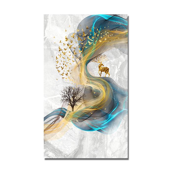 Скандинавская геометрическая настенная живопись на холсте, абстрактные золотые олени, птицы, постеры и принты, настенные панно для гостиной, домашний декор