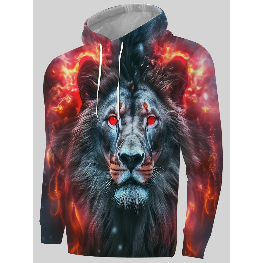 Толстовка мужская с капюшоном с принтом льва 3D, повседневная, осень-зима, пуловер с изображением животного и волка, с капюшоном, длинный рукав, модная спортивная толстовка