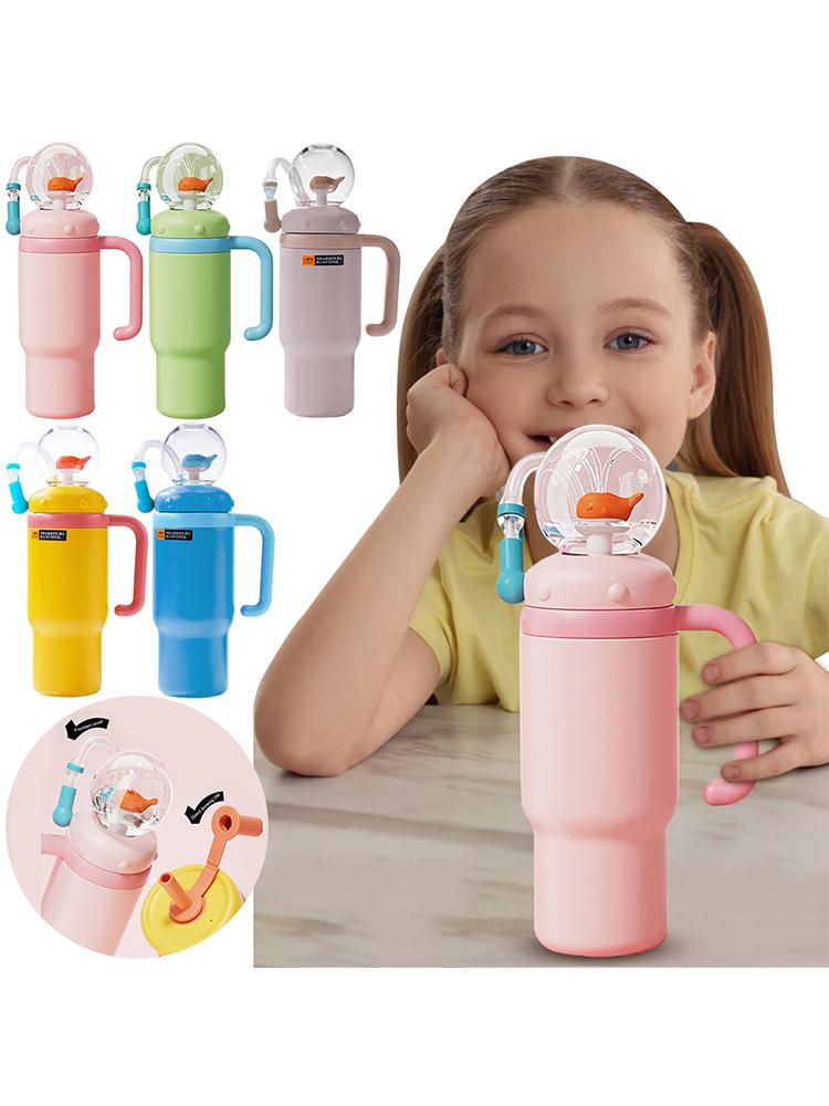 Стакан-непроливайка из нержавеющей стали 24 унции с ручкой, фонтан «Кит», стаканчики для воды «Кит» для детей, подростков и взрослых