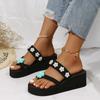 Fashion Women' S Flowers Pearl Decor Toe-Clip Slippers Lightweight Wedge Comfortable Female Slipper Beach Non-Slip Platform Slides Mujer
