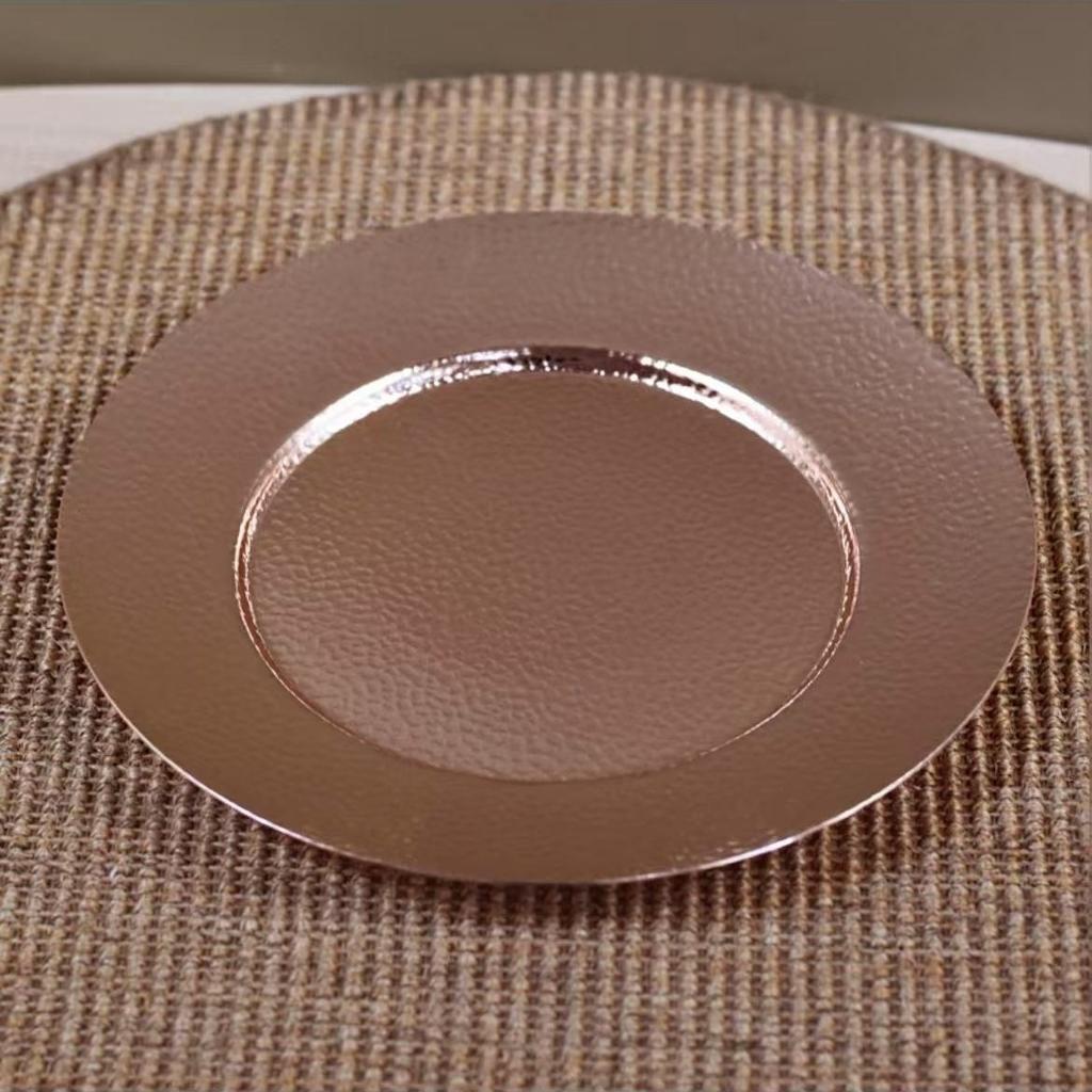Round Shape Copper Snack Tray,Retro Engraving Luster Hammer Texture Home Food 28 cm Plate,Cheese Fruit Disc Table Decorationk