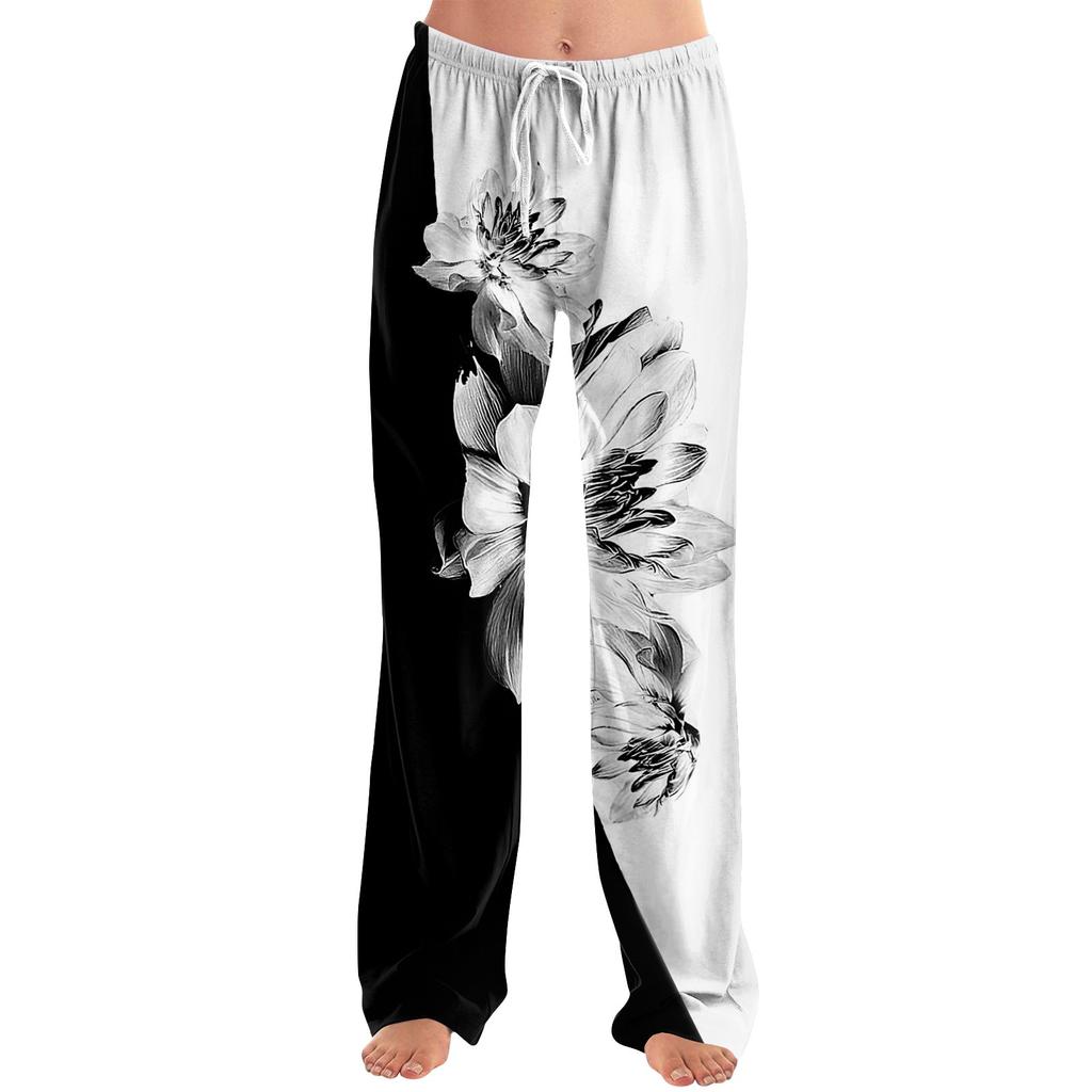 Женские пижамные штаны, одежда для сна, повседневные брюки с эластичной резинкой на талии, удобные прямые свободные брюки для йоги