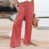 Женские свободные широкие брюки из хлопка и льна, весенне-летние офисные женские повседневные однотонные брюки для бега с эластичной резинкой на талии, брюки большого размера