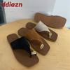 Fashion New In Summer Beach Slides Ladies Flats Slippers Luxury Fashion Metal Women Flats Slippers Shoes Female Sandals Flip Flops