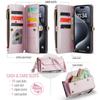 Long Lanyard Flip Leather Phone Case for iPhone 17 Pro Max Air 16E 16 Plus 15 14 13 12 11 X XS XR SE 2022 8 Zipper Wallet Multi Card Slot Holder Cover