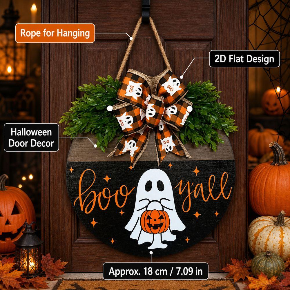 Ghost Welcome Door Hanger Round Door Sign Wreath New Round Doorplate Halloween Festival Decoration