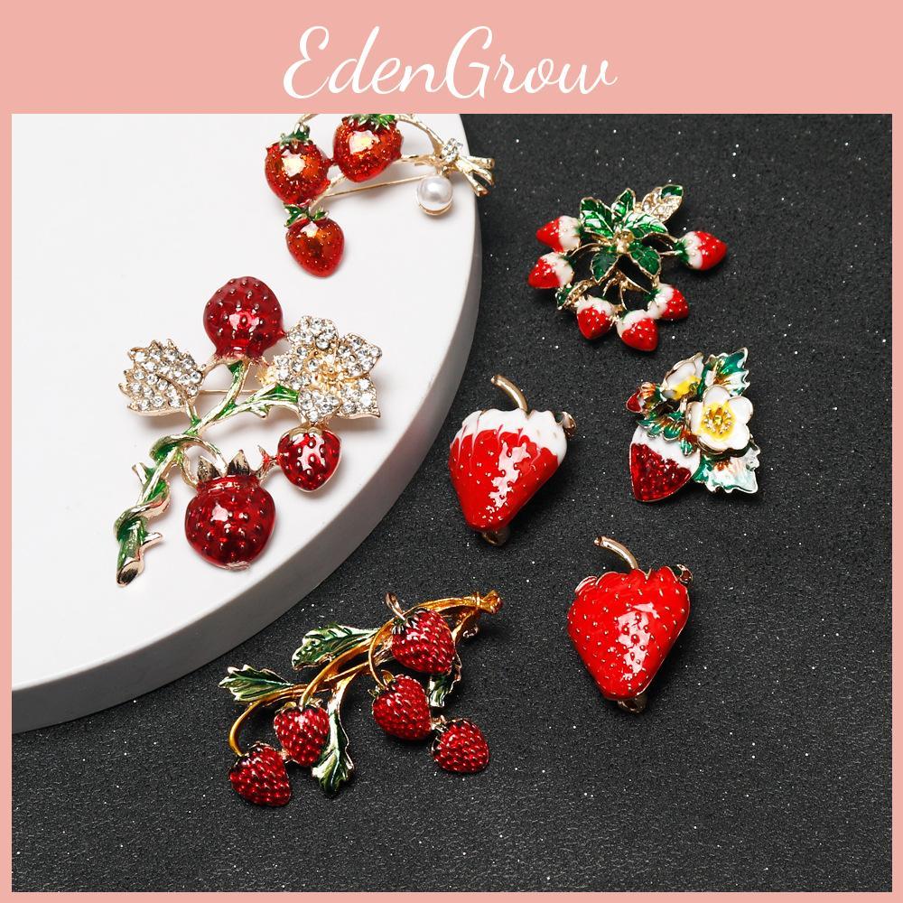 Креативная брошь-клубника с отделкой стразами для модных аксессуаров