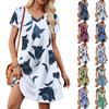 Женский сарафан с короткими рукавами-лепестками, V-образным вырезом, свободного кроя, с цветочным принтом, расклешенный, с карманами