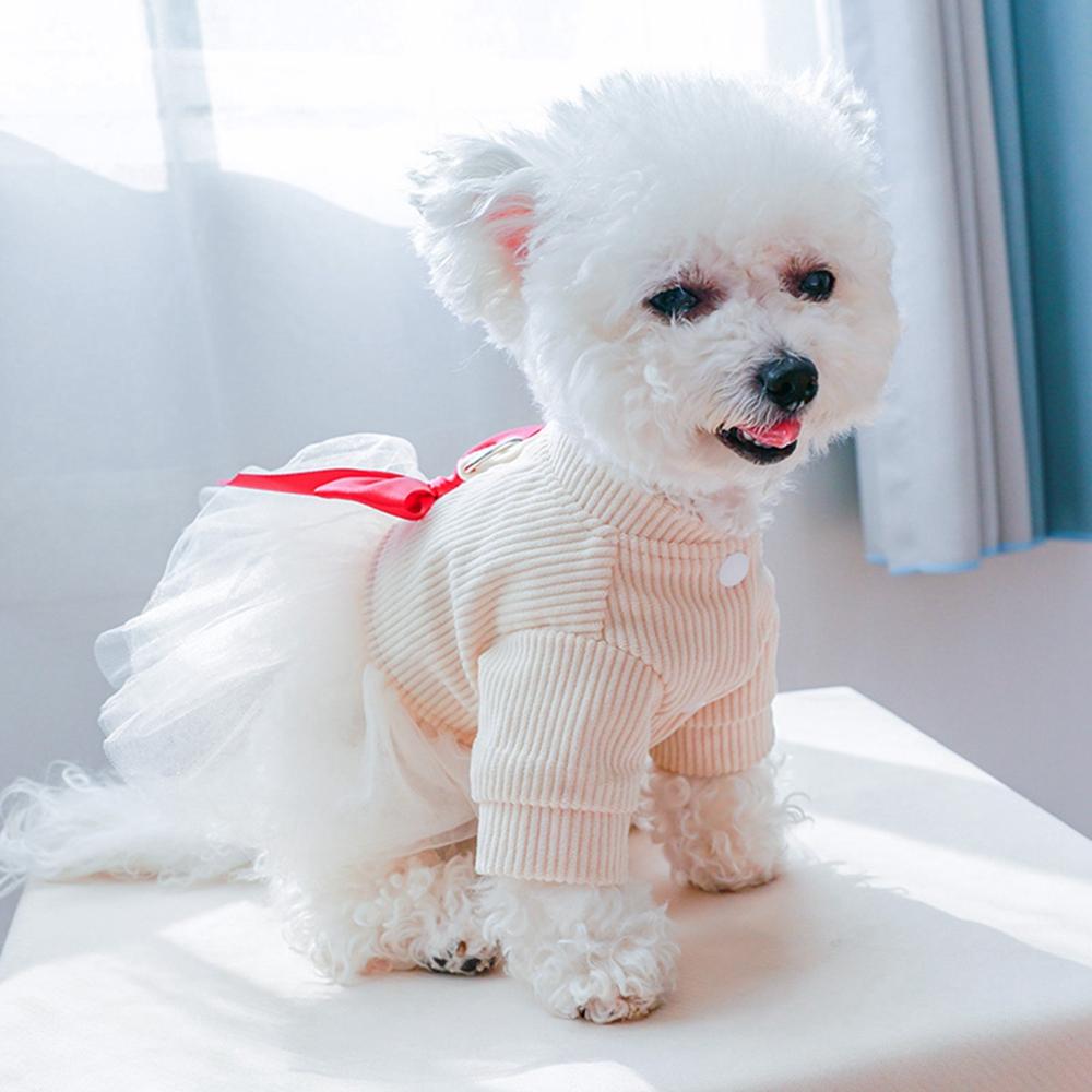 Dog Harness Dress with D Ring for Small Dogs Girl for Winter Dog Skirt