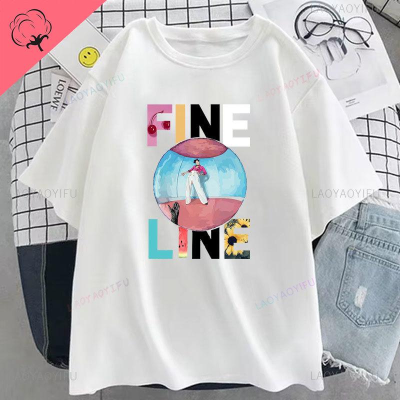 Футболка FINE LINE Album Летняя футболка Harajuku Vintage Unisex Unisex Hip Hop Cotton Shirts Unisex Fashion Streetwear Tops Tee Happy Styles