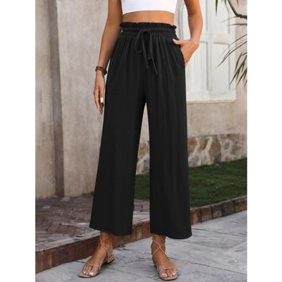 Женские модные повседневные однотонные брюки с высокой талией и принтом, брюки и капри