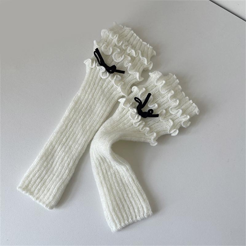 Вязаные манжеты для ботинок в рубчик, носки без стопы с элегантными бантами для женщин, многослойные гетры с оборками, уличная мода