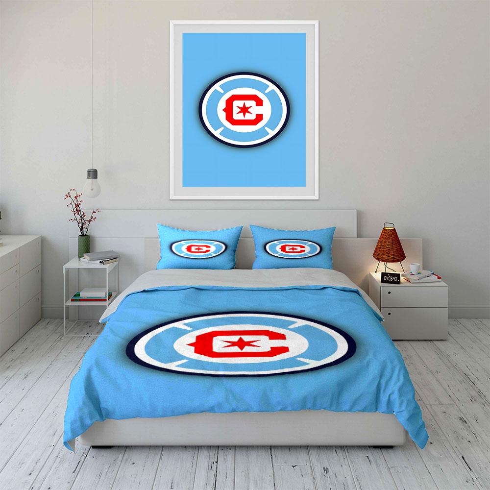 Red Star "C" Logo on Blue Background Print Bedding Set Duvet Cover Pillowcases (1* Duvet Cover 2* Pillowcases Do Not Include Comforter)