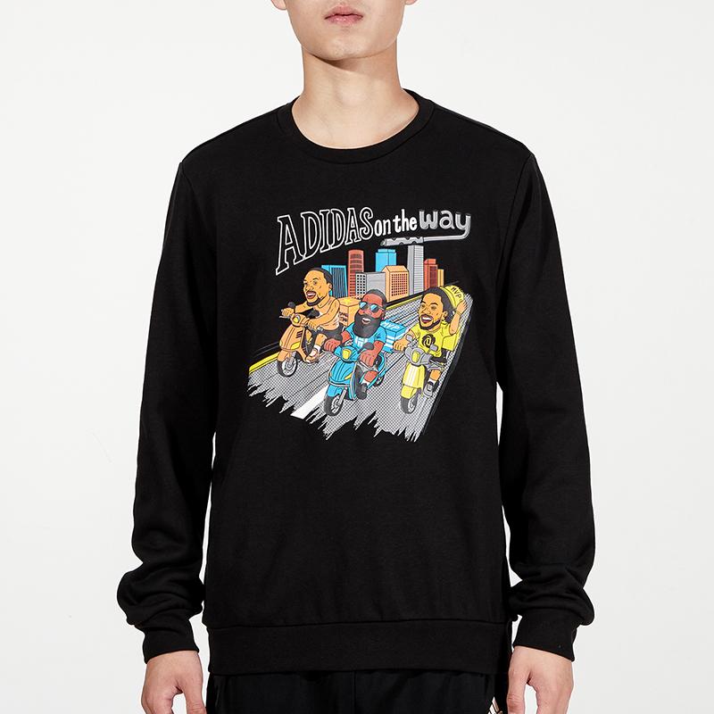 Adidas Sports Crew Neck Sweatshirt with Fun Print Men Tops Black HG3624