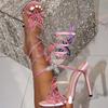 Fashion Sexy Peep Toe Crystal Butterfly-knot Ankle Strap Sandals Woman Stiletto High Heels Banquet Party Pumps Shoes