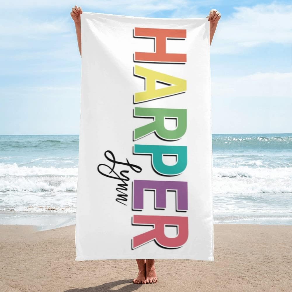 Personalized Beach Towel Custom Name Beach Towel Soft Absorbent Customized Bath Towel for Kids Adults Couples Friends Bridesmaid