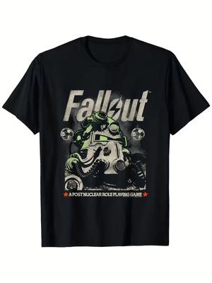 Черная футболка большого размера с винтажным принтом Power Armor из Fallout - Смелый ретро-дизайн