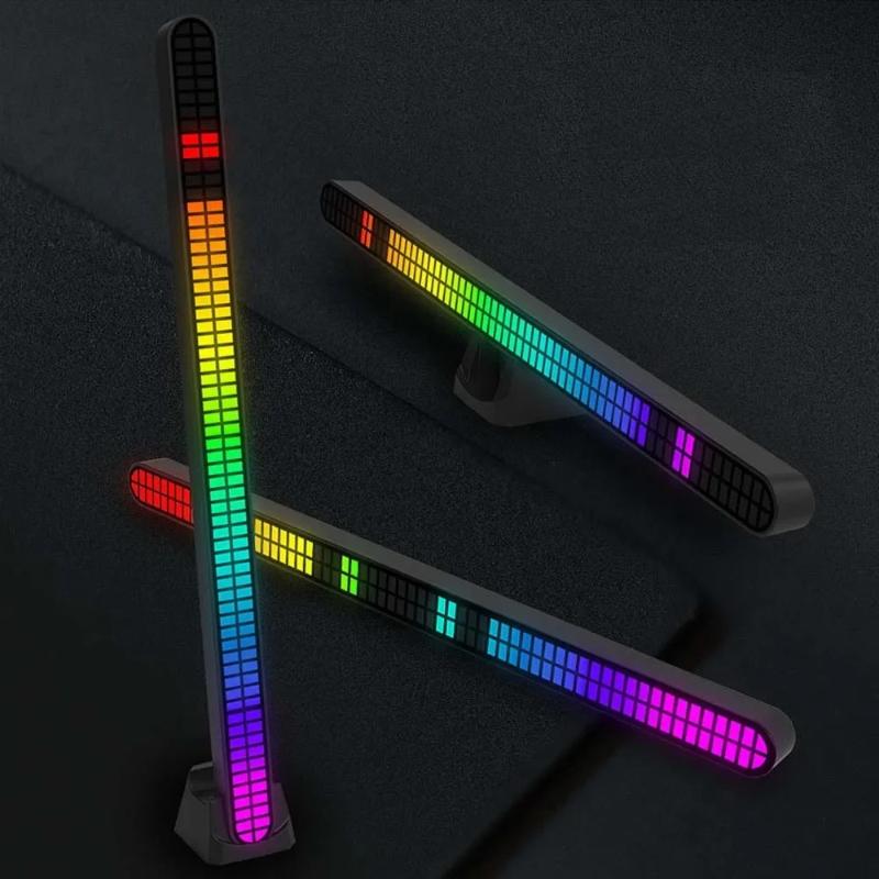30Cm Double-Row 64Bit Rgb Pickup Led Bar Rechargeable Magnetic Install Music Rhythm Light Car Atmosphere Lighting Desktop Light