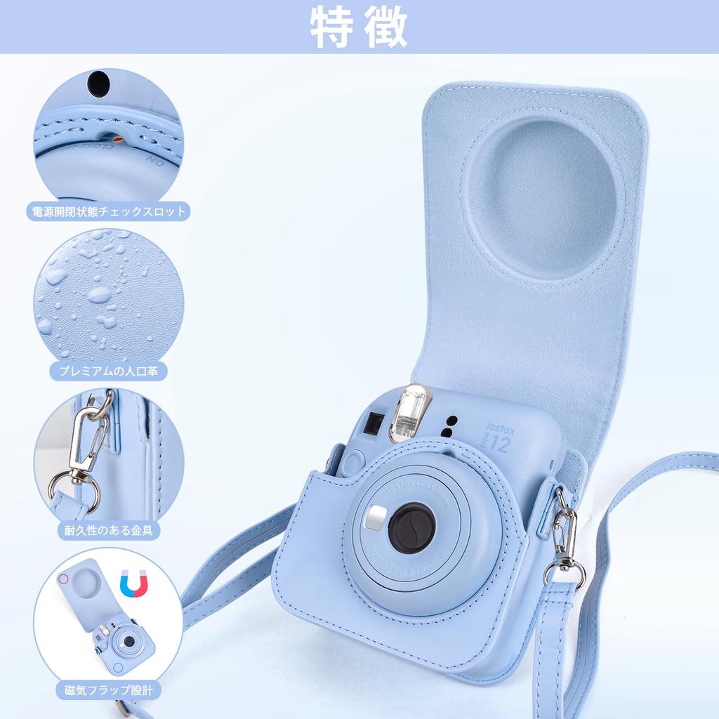 HIYQIN Instax mini 12 Чехол и набор Fujifilm Instax 12 с фотоальбомом на 28 штук Чехол для камеры Instax mini 12 с плечевым ремнем Чехол из искусственной кожи синего цвета, из 2 частей