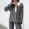 New Neutral Style Vertical Striped Lapel Knitted Pullover Sweater for Women In Autumn and Winter