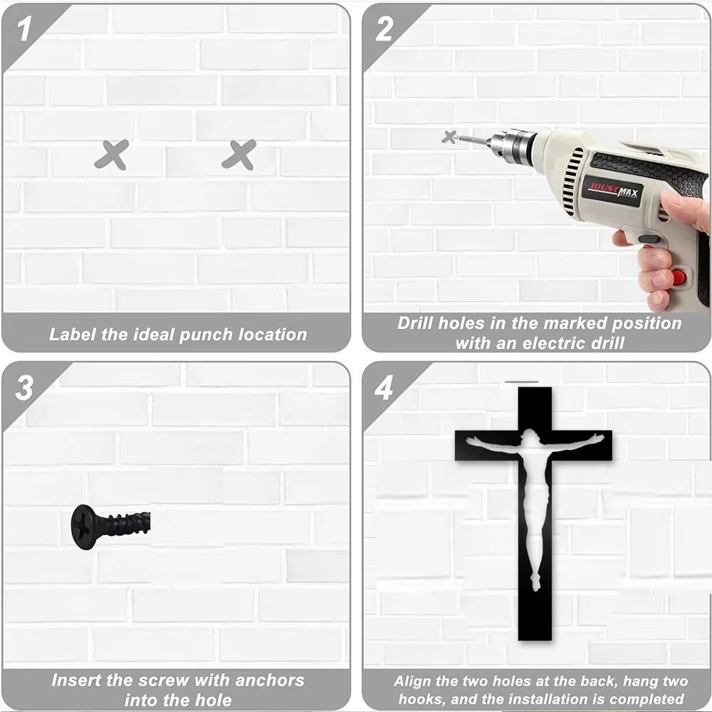 Christian Cross Faith Metal Wall Art Sign Farmhouse Hanging Decor Black Cutout Plaque Home Office Living Room Bedroom Decoration