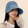 Retro denim bucket hat women's spring and summer show small face big brim sun hat big head circumference peaked hat tide