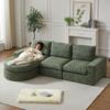 Chenille sofa with curved elements, fully compressed and without frame, modular combination sofa L-chaise longue, foam compression sofa W3349S00061