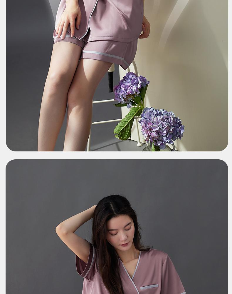 Xuanliang New Chinese style Pajamas Women's Summer Ice Silk Short sleeved Shorts High end Double breasted Home Clothes Simulated Silk