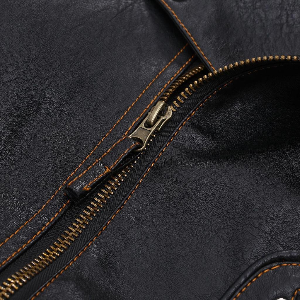 Мужская осенне-зимняя персонализированная кожаная куртка Slim Fit Multi Pocket Zipper Jacket