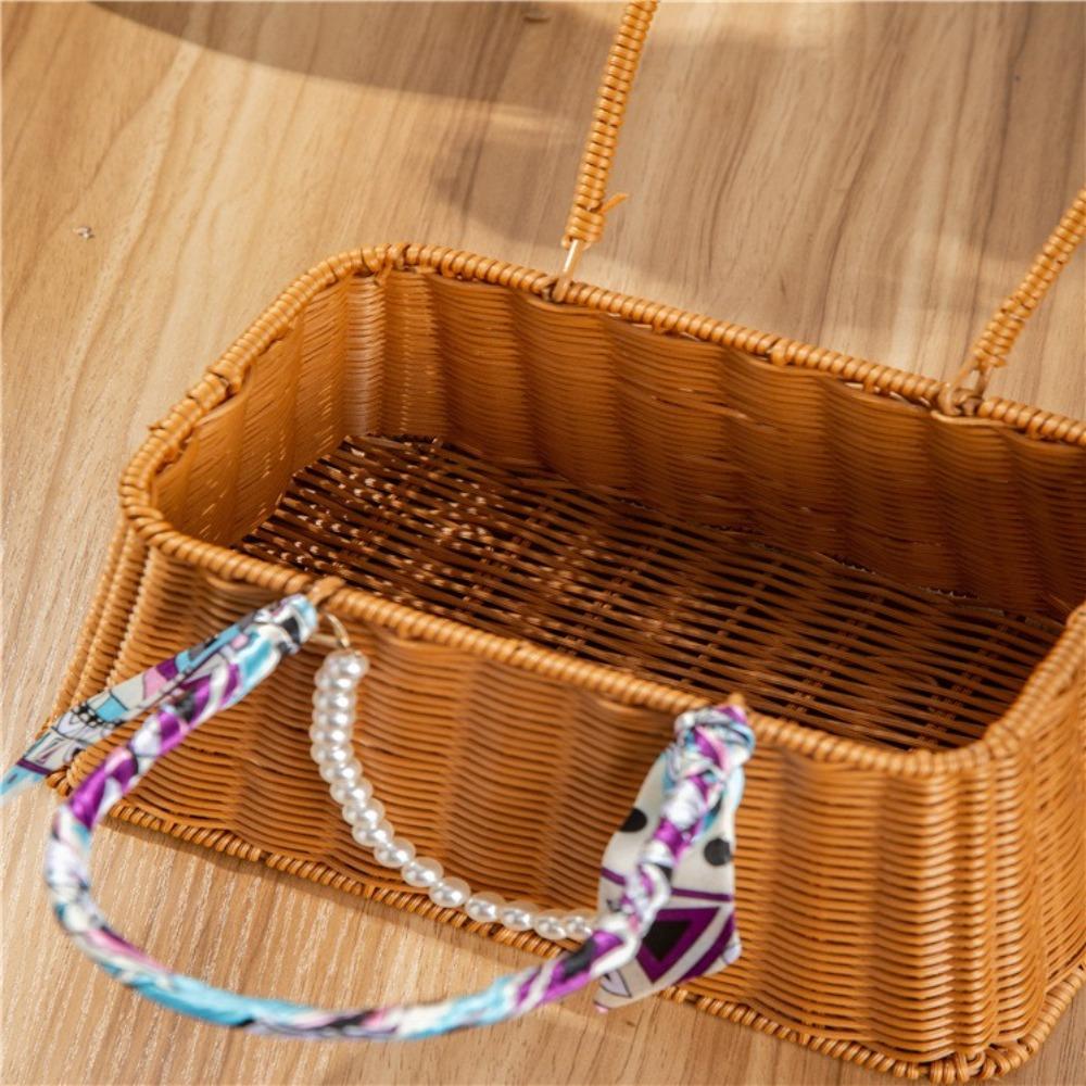 Корзина для фруктов из искусственного ротанга ручной работы, корзина для хранения из искусственного ротанга с длинной ручкой, ко Дню святого Валентина