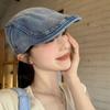 Spring and Autumn Retro Washed Denim Forward Hat Big Head Circumference Showing Face Small Beret Versatile Newsboy Hat Women's