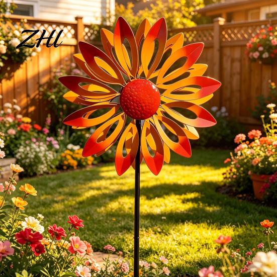 Metal Wind Spinner for Balcony Flower Spinner, 29.5" with Stake, Outdoor Decorative Garden Rust Resistant Windmill Yard Lawn Patio Decoration Home