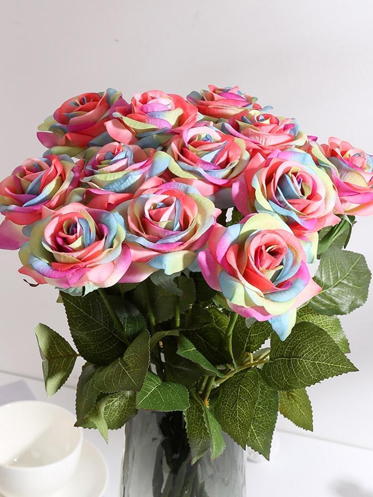 12 шт. искусственных шелковых роз, искусственные цветы, розы, цветы, цветочная композиция, букет для дома, свадьбы, вечеринки, сада, свадебного украшения