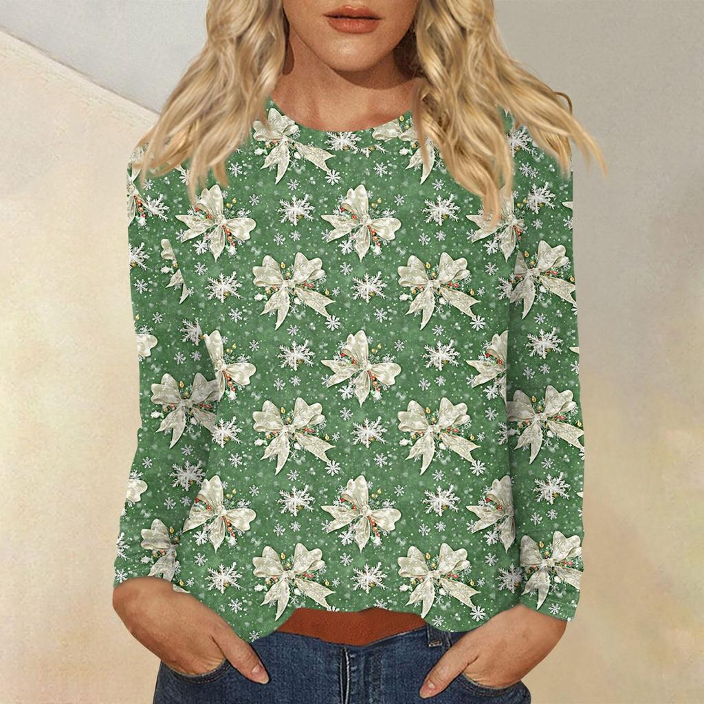 Long Sleeve Shirts For Women Cute Christmas Day Print Graphic Tees Blouses Casual Plus Size Basic Tops Pullover