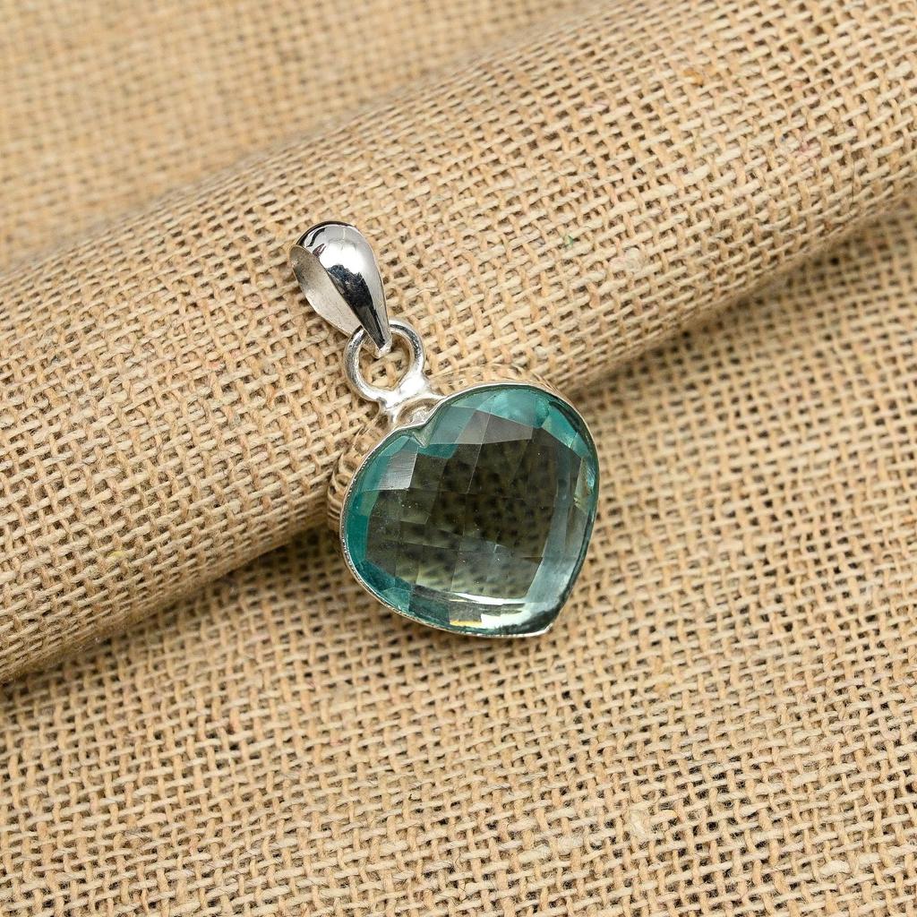 Heart Shape Aqua Apatite Gemstone Handmade 925 Solid Sterling Silver Jewelry Pendant For Wedding Gift