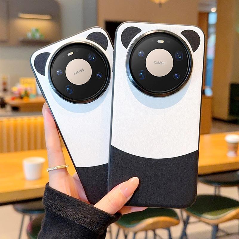 Милый Панда Однотонный Кожаный Чехол с Поднятым Кольцом для Huawei Mate 80 Pro Max 80 70 Air 70 Pro + 60 RS Ultimate Защитная Крышка для Камеры