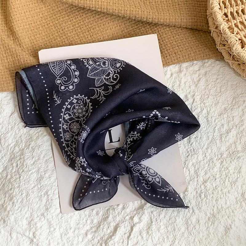 Neck Small Square Scarf Flower Literary Retro Scarf Headband Headscarf Silk Scarf High Sense Fashion Versatile Scarf Shawl
