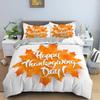 Autumn Thanksgiving Day Duvet Cover King Queen Cartoon Orange Pumpkin Turkey Bedding Set Maple Leaves Soft Polyester Quilt Cover