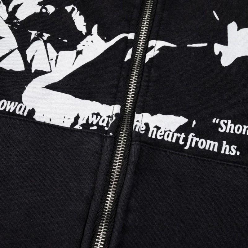 American Vintage Distressed Graphic Zip-Up Hoodie Loose Fit Sweatshirt Men Women Teens