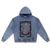 DTG print Knitted Denim Zip-Up Hoodie Immortal Brother Print Zipper Hoodies  