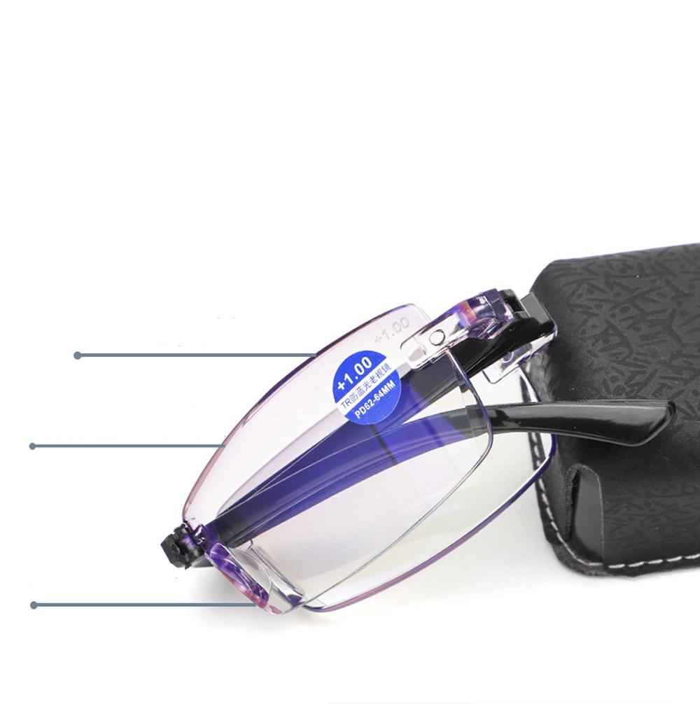 Two Pairs Foldable Reading Glasses Anti Blue Light Portable Rimless Frame for Women Men +0 75 To +4 00