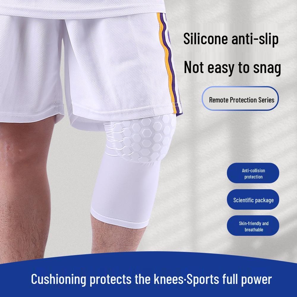 Honeycomb EVA Basketball Knee Pads with Silicone Anti-Slip, Shock Absorption, and Breathable Lycra.