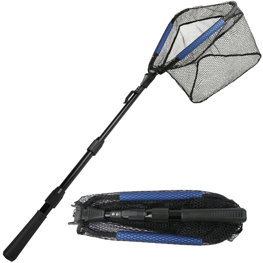 Folding Landing Net with Blue Foam Foldable Extendable Lightweight Handle Fishing Hand Net for Freshwater Saltwater Trout Bass