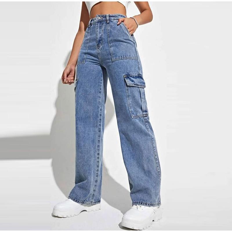 Women's Casual Workwear Jeans Multiple Pockets Wide Leg Loose Fit 2025 Spring Autumn New Style Popular Casual Denim Pants