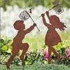1pc Metal Silhouette Outdoor Farmhouse Decoration Add a Touch of Whimsy To Your Garden with This Boy and Girl Art Decoration!