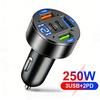 250 Вт 5-в-1 PD QC3.0 Автомобильное зарядное устройство Быстрая зарядка USB C для IPhone, Samsung Galaxy, IPad Pro, Многопортовый адаптер прикуривателя