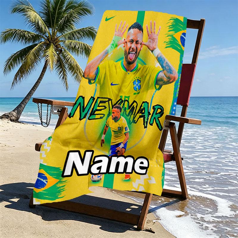Custom Name Personalized Neymar Jr Print Beach Towel, for Trip Camping Beach Party Home Decor, Birthday Gift for Family & Friends